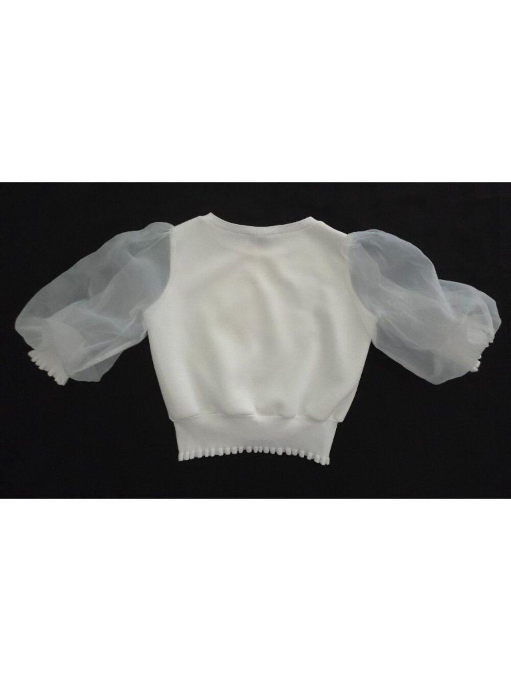 GRACIA White Puff Sleeve Top With Sheer Organza Ruffle Cuffs Women's Small - Picture 2 of 6